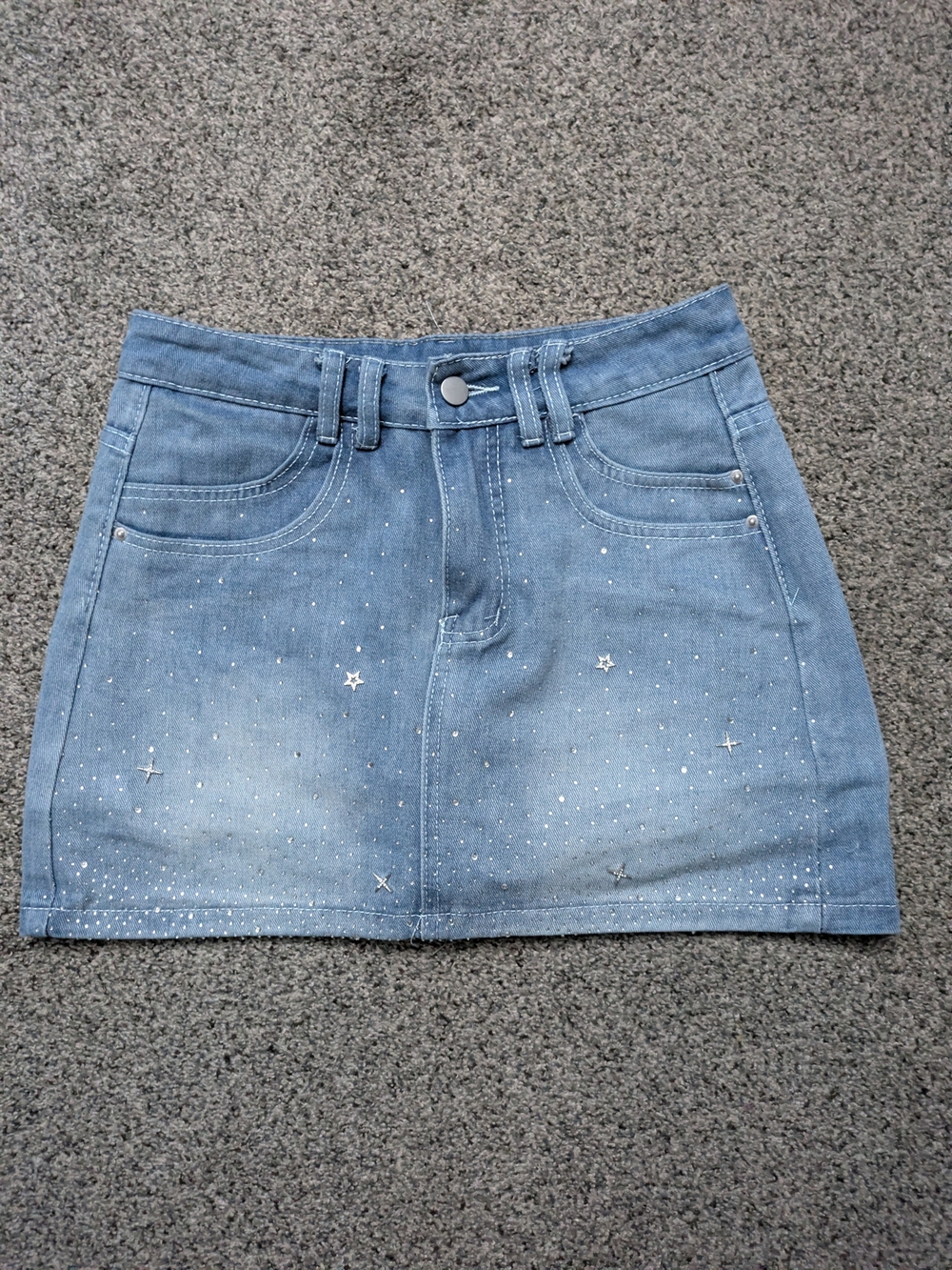 BRAND NEW Rainbow Shops Blue Denim Mini Skirt with Star Studs - Picture 1 of 4
